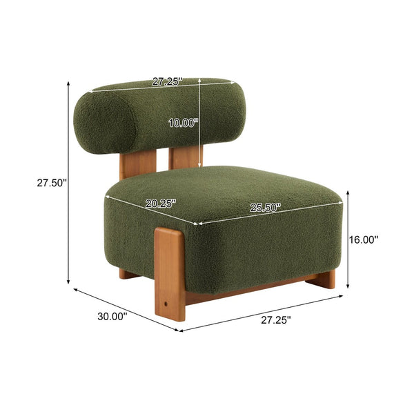 English Elm 27.25" Boucle Lounge Chair Solid Wood Frame Rolled Back Sculptural Living Room Accent N767P354792G
