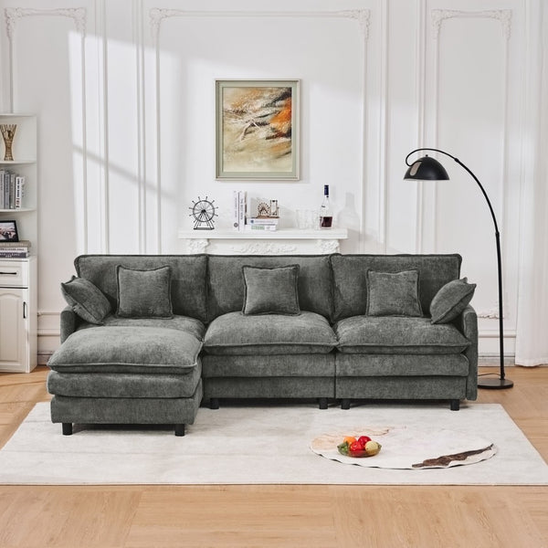 English Elm 101.9-inch Chenille Modular Sofa with Movable Footstool for Living Room Comfort W288S00033