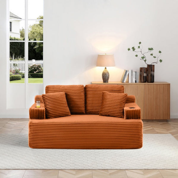 English Elm 66.5''boneless Floor Sofa Corduroy Two Seater with Cup Holders and Pockets for Apartments Orange W1117P427670