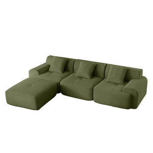 English Elm 113" Modular L-Shaped Sectional Sofa with Corduroy Upholstery, Deep Seats, Wide Arms, Ottoman Included Green W1359S00025
