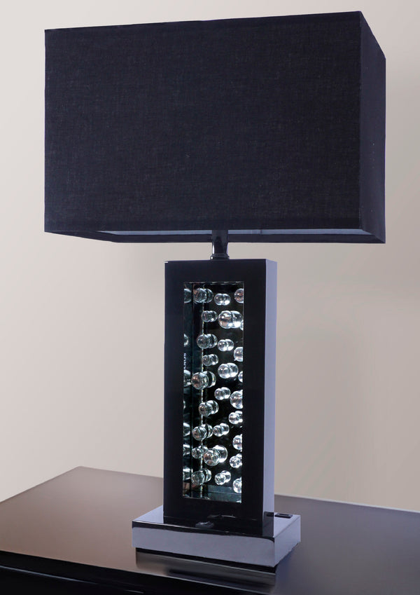 English Elm Modern Glass Bubble Column Table Lamp with Rectangular Shade, Ambient LED Glow and USB Port Black 21.85 L x 10.24 W x 17.52 H B2741P290783