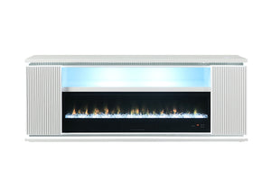 English Elm Contemporary TV Stand with Built-In Electric Fireplace, Heater, Glass Shelves & Modern Mixed-Material Finish White 21 L x 76 W x 33 H B2741P398852