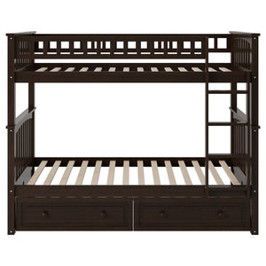 English Elm Twin Over Solid Pine Bunk Bed with Rolling Drawers and Convertible Platform GX000240AAP