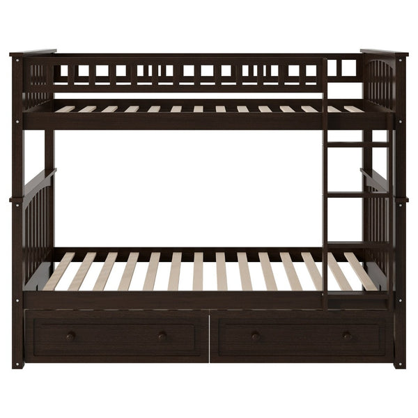 English Elm Twin Over Solid Pine Bunk Bed with Rolling Drawers and Convertible Platform GX000240AAP