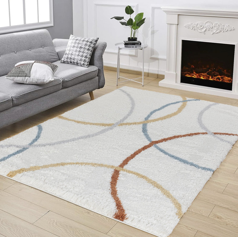 English Elm Loft Shag Ivory Area Rug 5'3" X 7' - Cozy, Durable, And Stylish Shaggy Rug For Any Space B186P181097