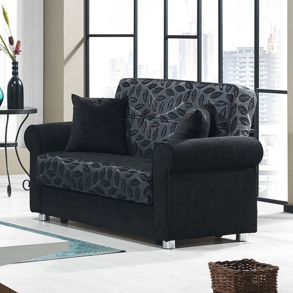 English Elm PrimeNest Grandera Collection Upholstered Convertible Loveseat with Storage, Chenille Comfortable Sleeper PMID: versatile design for small spaces and quick assembly Black,Metallic Grey B030P281708