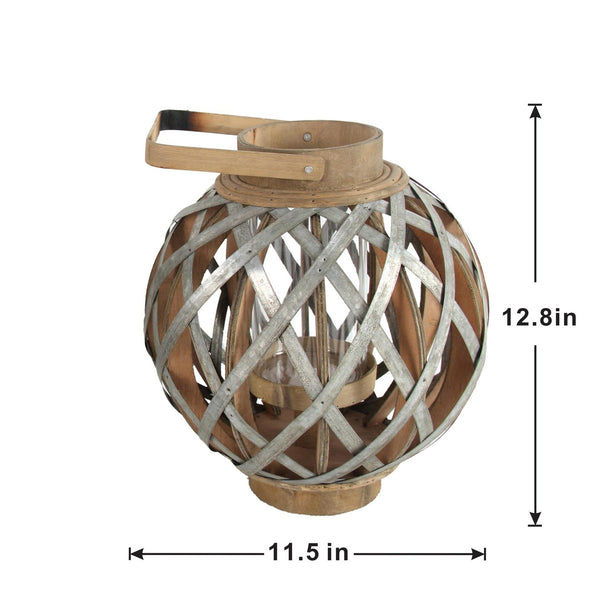 English Elm Decorative Lantern With Bamboo Handle - Rustic Iron-Caged Indoor Outdoor Lighting For Events & Homes W2078131631