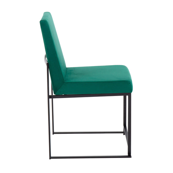 English Elm High Back Fuji Contemporary Dining Chair Set Of 2 - Elegant Green Velvet & Black Steel Frame Design B202P223553