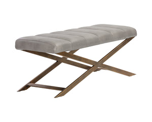 Sunpan Kammi Elegant Modern Bench with Antique Brass X-Base and Channel Tufting for Timeless Style Bravo Metal