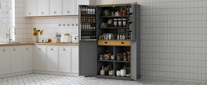 English Elm Topmax Freestanding Pantry Cabinet Gray Mdf with Drawers Door Shelves SP000046AAE
