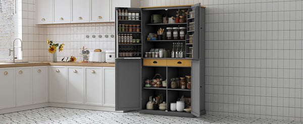 English Elm Topmax Freestanding Pantry Cabinet Gray Mdf with Drawers Door Shelves SP000046AAE