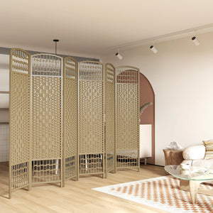 English Elm HOMCOM 6-Panel Folding Room Divider with Woven Bamboo & Paper Rope Design, 67" Tall Privacy Screen Natural Wood W2225P229263