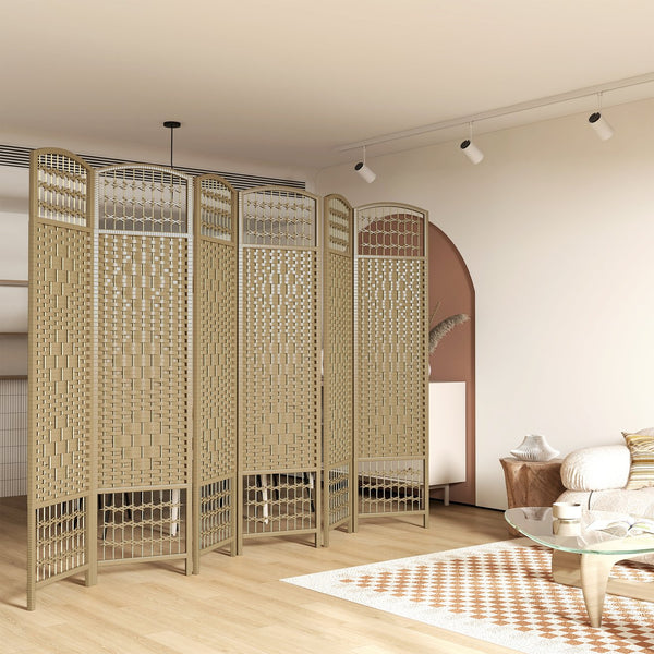 English Elm HOMCOM 6-Panel Folding Room Divider with Woven Bamboo & Paper Rope Design, 67" Tall Privacy Screen Natural Wood W2225P229263