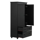 English Elm Tall Storage Cabinet With Three Drawers For Bathroom/Office, Black