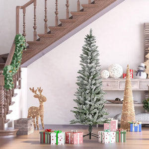 English Elm Homcom 6Ft Slim Snow-Flocked Pine Tree With Easy Setup, 394 Realistic Tips For Festive Spaces W2225P229298