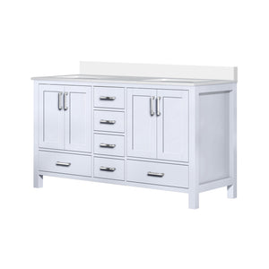 English Elm White Double Bath Vanity 60-inch W x 22-inch D with White Quartz Top, Solid Wood, Soft-Close Drawers B2731P258873