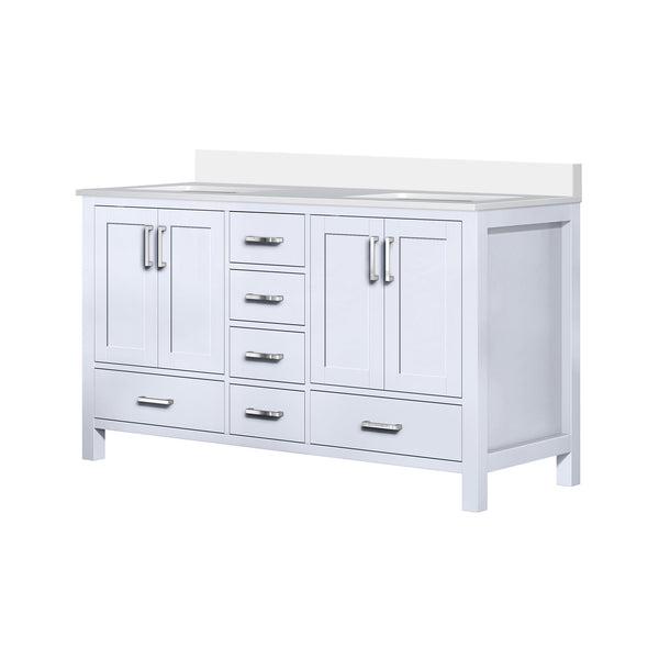 English Elm White Double Bath Vanity 60-inch W x 22-inch D with White Quartz Top, Solid Wood, Soft-Close Drawers B2731P258873