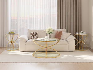 English Elm Modern Two-piece Round Tempered Glass Coffee Table Set with Gold Iron Ring Frames W757S00057