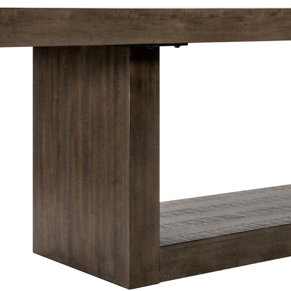 English Elm Contemporary Acacia Veneer Extension Dining Table Seats 8 with Pedestal Base B011S01601