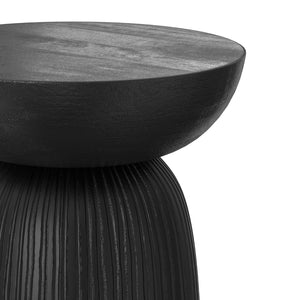 English Elm Boyd Carved Mango Wood Accent Table Matte Black Lacquer Sculptural Side Stand B136P414660
