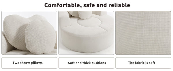 English Elm Round Cloud Sofa Bed Waffle Fabric Memory Foam Convertible Couch for Small Space Living Beige W3224P491994