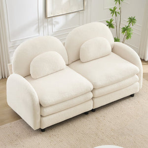 English Elm Teddy Fleece Curved Loveseat Modular Two Seater Sofa with Cloud Soft Double Layer Cushions Beige White W5656S00073