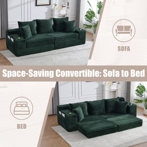 English Elm Oversized Corduroy Cloud Couch Convertible Sleeper Sofa with Memory Foam Seating Emerald W395S00120