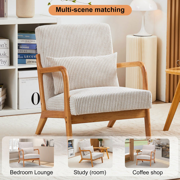 English Elm Mid-Century Upholstered Accent Chair with Pillow, Ergonomic Solid Wood Frame for Living Room W2989P241862