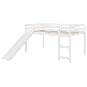 English Elm Loft Bed with Built-in Slide Solid Pine Twin Frame for Kids Bedroom Play N708P360093K