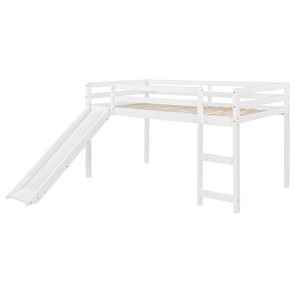English Elm Loft Bed with Built-in Slide Solid Pine Twin Frame for Kids Bedroom Play N708P360093K