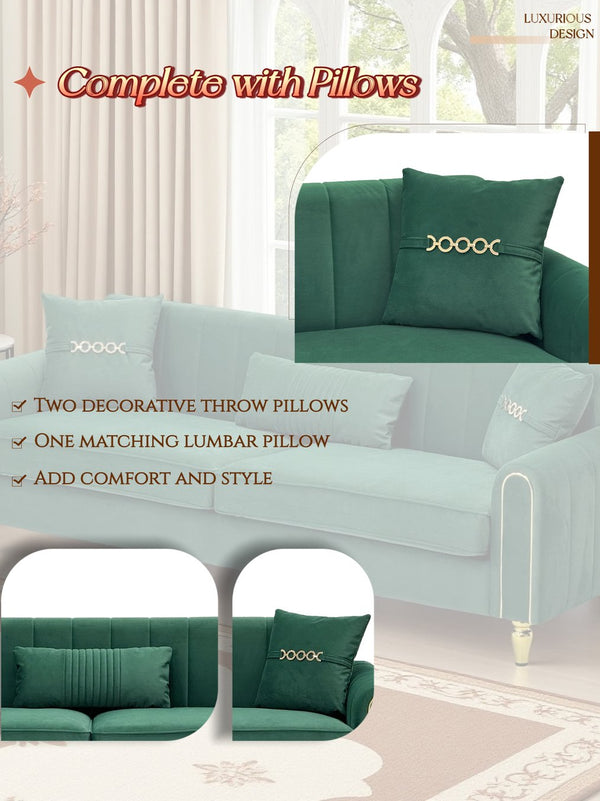 English Elm FX-P11-GR Contemporary 87.4" Upholstered 3-Seater Sofa with Pocket Springs, Plush Fabric & Pillows W576P360571