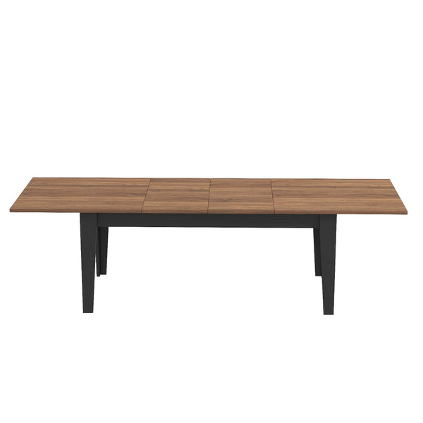 English Elm Dining Table Extendable Woodgrain Melamine Top Seats up to Ten Open Plan Kitchen Walnut+Black W331S00206