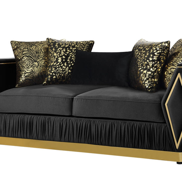 English Elm Cavalli Diamond Upholstered Sofa and Loveseat Set with Gold Accents for Modern Living Black+Gold B009S02182