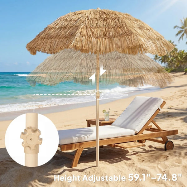 English Elm Outdoor Faux Straw Tiki Patio Umbrella with Upf 30 Protection and Spiral Sand Base T3971P476241