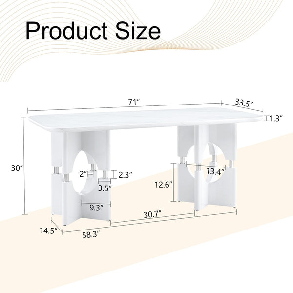 English Elm Modern Marble Print Mdf Dining Table Sculptural Hollow Frame Metal Accents Small Space White W3875S00026