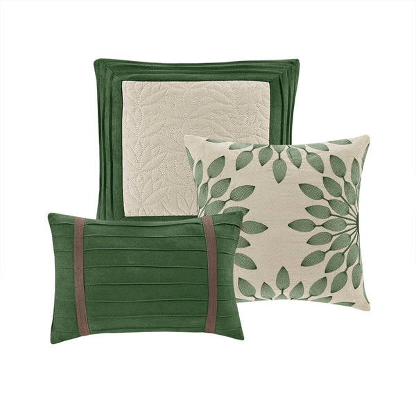 English Elm 7 Madison Park Palmer Pieced Faux Suede Comforter Set Queen — Transitional Soft Microsuede, Embroidered Pillows Green 18.9 L x 13.39 W x 13.39 H B03597219