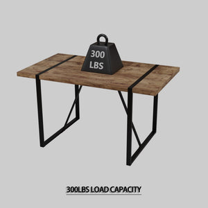 English Elm 55 Inch Industrial Farmhouse Dining Set with Mdf Top Four Pu Leather Cushion Chairs W2189S00935
