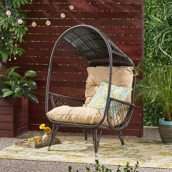 English Elm Christopher Knight Home® - MALIA Wicker Standing Basket Chair with Water-Resistant Cushion, Iron Frame, Handcrafted Outdoor Cozy Retreat Brown 68018.00BTN