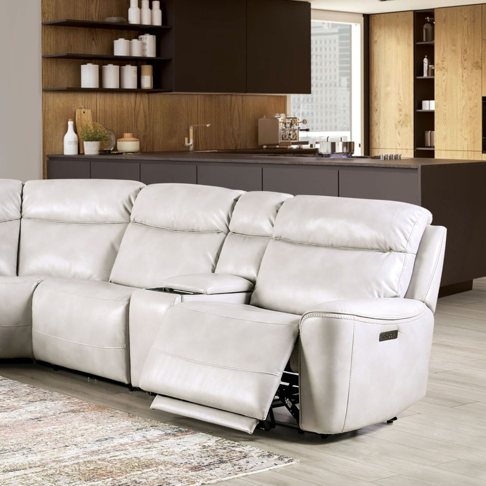 English Elm Power Reclining L-shaped Sectional with Wireless Charging Console and Zero Gravity Leatherette Taupe B2741S00786