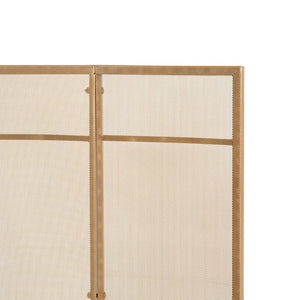 English Elm Regina Curved Iron Fireplace Screen with Welded Grid for Modern Minimalist Interiors Golden N775P386929G