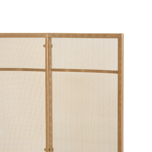 English Elm Regina Curved Iron Fireplace Screen with Welded Grid for Modern Minimalist Interiors Golden N775P386929G