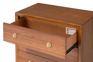 English Elm 1pc Walnut Tall Chest Five Drawers Gold-capped Legs Mid-century Bedroom Storage B2741P446675