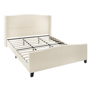 English Elm King Teddy Velvet Platform Bed Tall Upholstered Headboard Solid Wood Legs Modern W1716P335672