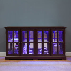English Elm Led Curio Display Cabinet - Antique Cherry 4-Door Showcase With Adjustable Shelves & Colorful Lighting W2275P231691