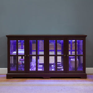 English Elm Led Curio Cabinet Four Glass Doors Cherry Finish Adjustable Shelves for Collectibles W2275P460424