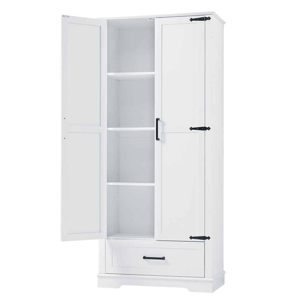 English Elm Tall Bathroom Storage Cabinet — Slim 72.64" White MDF Organizer with 2 Doors, Drawer, Adjustable Shelves, Anti-Tip WF326355AAK