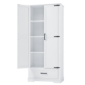English Elm Tall Bathroom Storage Cabinet — Slim 72.64" White MDF Organizer with 2 Doors, Drawer, Adjustable Shelves, Anti-Tip WF326355AAK