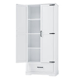 English Elm Tall Bathroom Storage Cabinet, Cabinet With Two Doors and One Drawer, Adjustable Shelf, Mdf Board, White