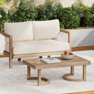 English Elm Christopher Knight Home® - 2-Person Acacia Wood Loveseat & Coffee Table Set with Beige Cushions, Weather-Resistant Patio Charm 73169.00BBGE