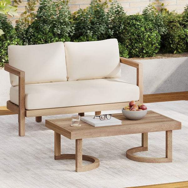 English Elm Christopher Knight Home® - 2-Person Acacia Wood Loveseat & Coffee Table Set with Beige Cushions, Weather-Resistant Patio Charm 73169.00BBGE
